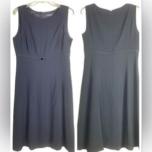 Tahari Arthur S. Levine Size 10 Black Fitted Sheath Dress Metal Branding Waist